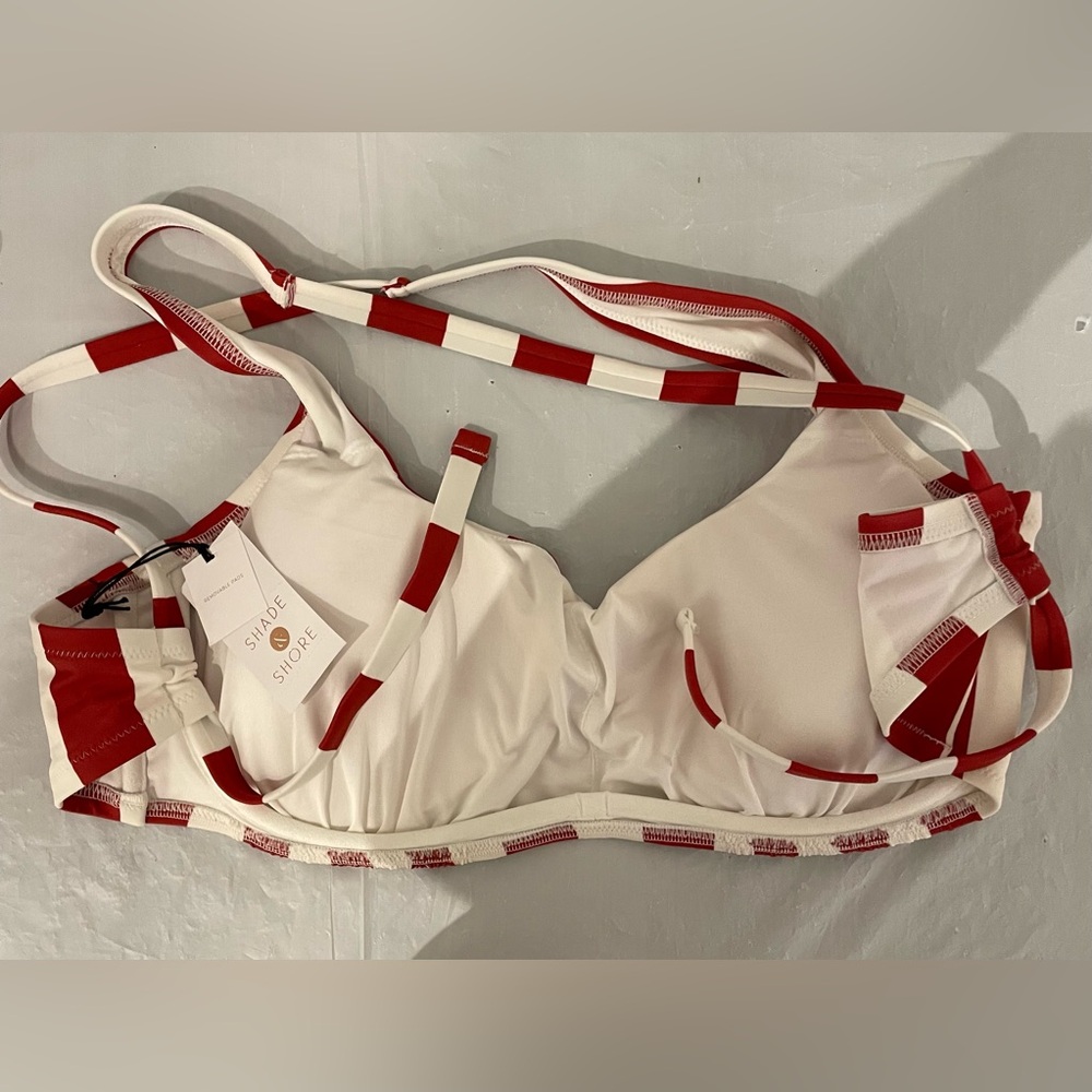 Shade & Shore Women's Bralette Bikini Top Red/White 38DD NWT - Picture 2 of 4